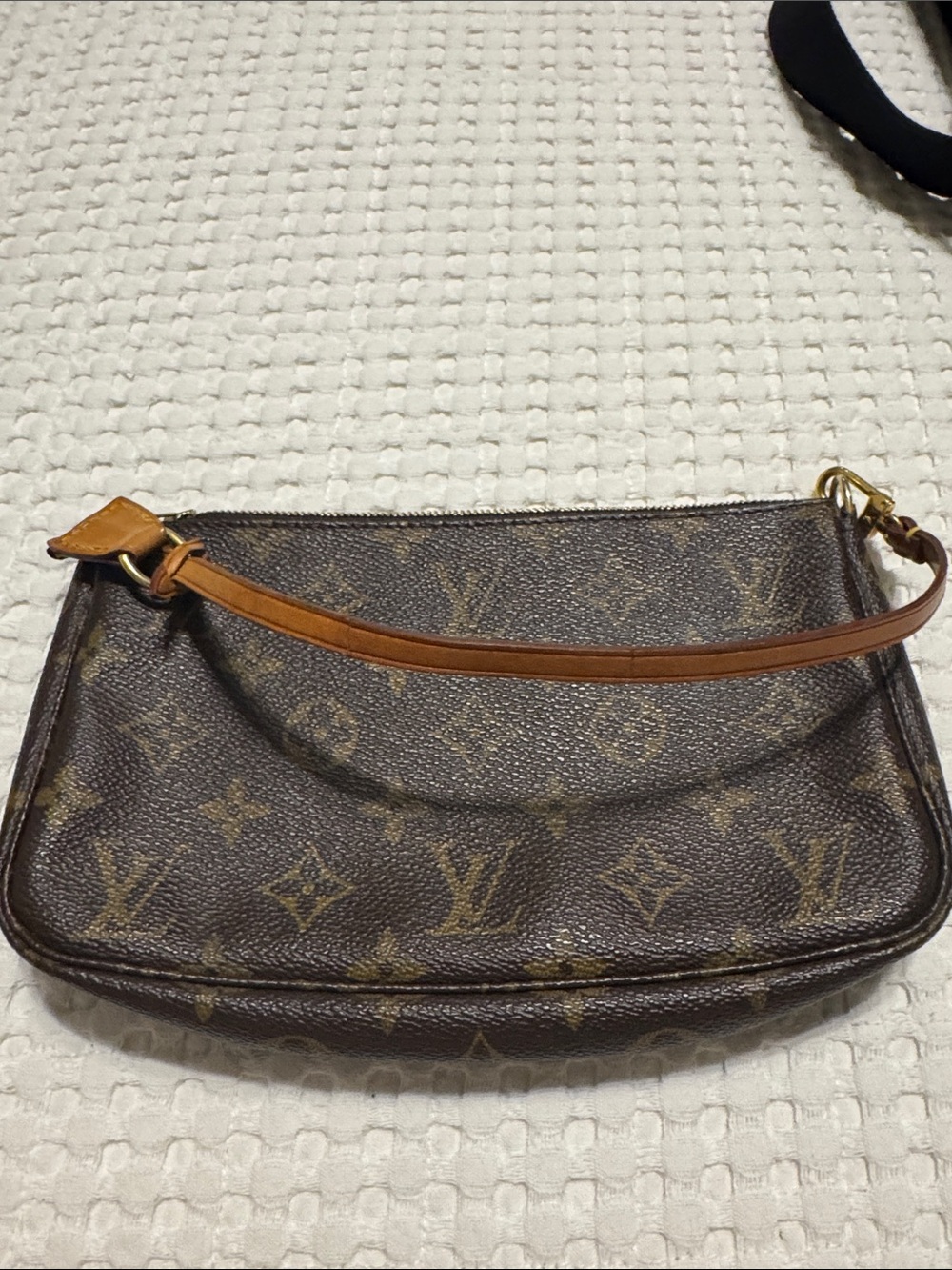 Louis Vuitton Brown Monogram Wristlet Clutch with Tan Strap